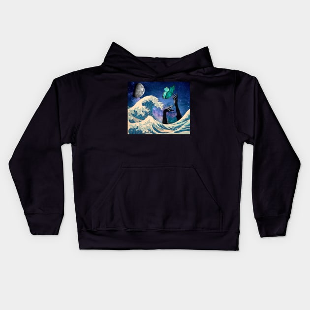 Space Wave Butterfly Kids Hoodie by The Sherwood Forester